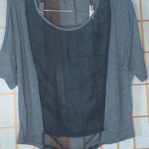 Black and Grey Color Block Sheer Workout Top